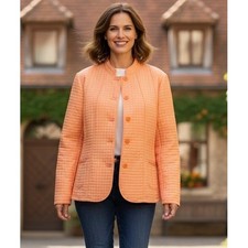 Harve Benard Womens Button Front Quilted Jacket Pockets Size 12 Coral Orange NWT