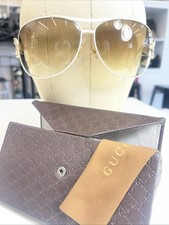 Gucci Aviator Sunglasses White Gold Bamboo Interlocking GG Logos Oversized Frame