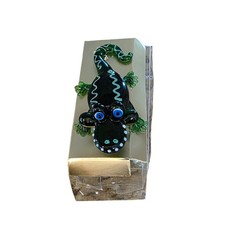 Alligator Crocodile Glass Figurine Green Miniature Hand Blown Glass