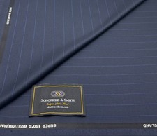 Navy Super 130s Wool Fabric Suiting Thobes Dishdasha Stripes 3.50m x 1.50m