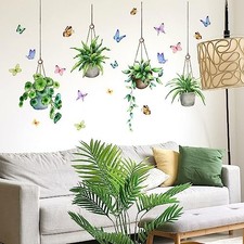 Green Plant Wall Decals Potted Plant Butterfly Wall Stickers Office Bedroom