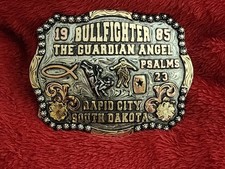 Bullfighting Rodeo Champion Trophy Belt Buckle  Rapid City SD  1985  Rare 913