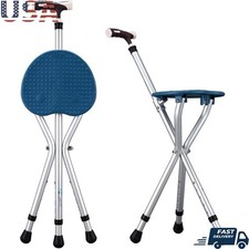 Folding Cane W/ Seat Adjustable Walking Stick LED Light Portable Supportive Aid