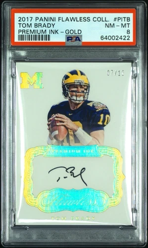 2017 FLAWLESS COLLEGIATE PREMIUMINK TOM BRADY Auto PREMIUM INK-GOLD PSA 8 Pop 1