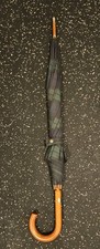 Polo Ralph Lauren 90s Vintage Umbrella Tartan Green Blue Plaid, Wood Handle