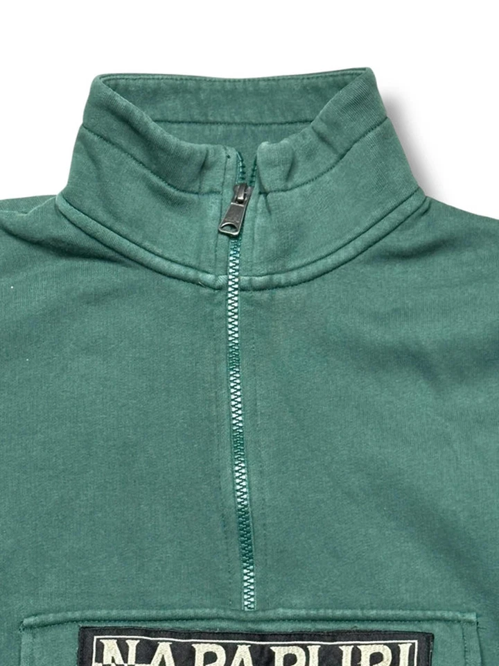 Толстовка Napapijri географическая зеленая на молнии 1/4 размер S логотип с надписью флисовая подкладка - Изображение 2 из 4