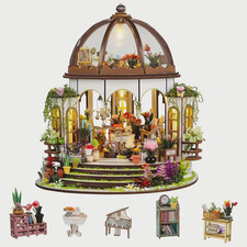 DIY Miniature House Kit Greenhouse Oasis w LED Lights  Hanging Garden Book Nook