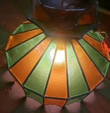 1970's Stained Glass Retro Hanging Light Multicolor 16" wide, 13" high