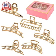 LUKACY 6 Pack Gold Metal Hair Clips - 4 Inch Large Jaw Clips for Women, Strong H