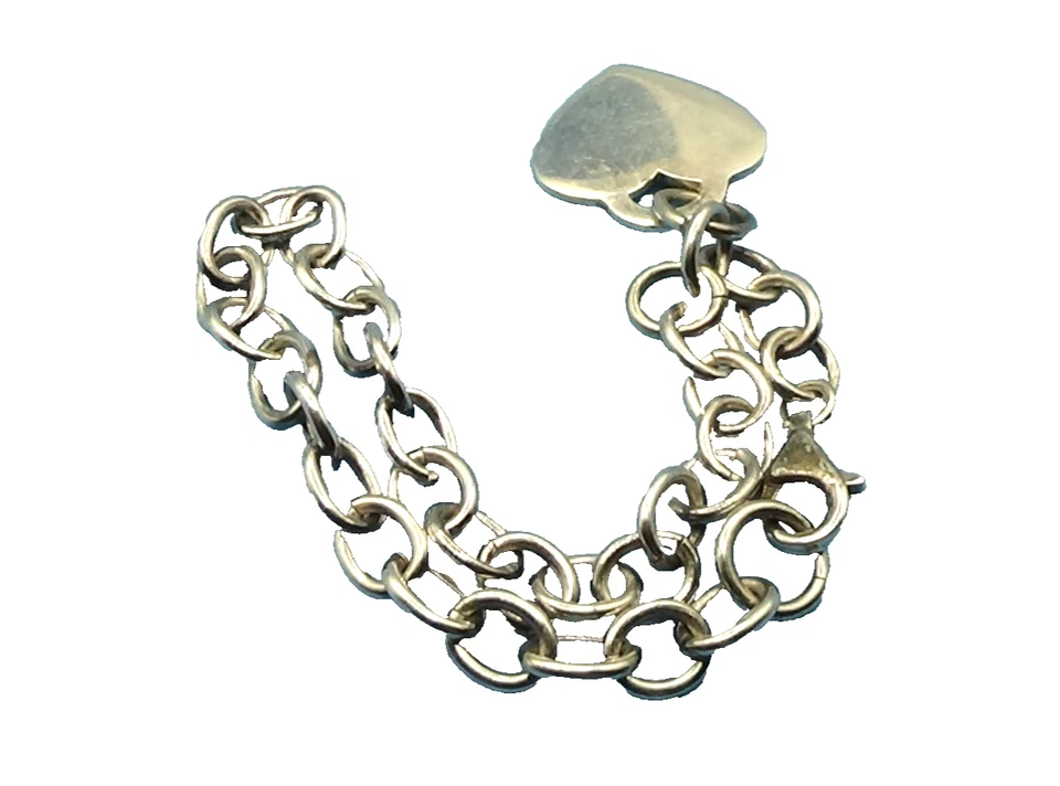 ATI Mexico 925 sterling Silver Heart Tag Charm Rolo Chain Bracelet - Image 2 of 4