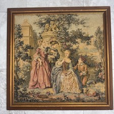 ANTIQUE VICTORIAN FRENCH TAPESTRY FRAMED 18.5x18” Ladies, Dresses, Sculptures