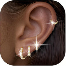 4 Pairs 18K Gold Plated Hoop Earrings for Women Cubic Zirconia Little Tiny Small