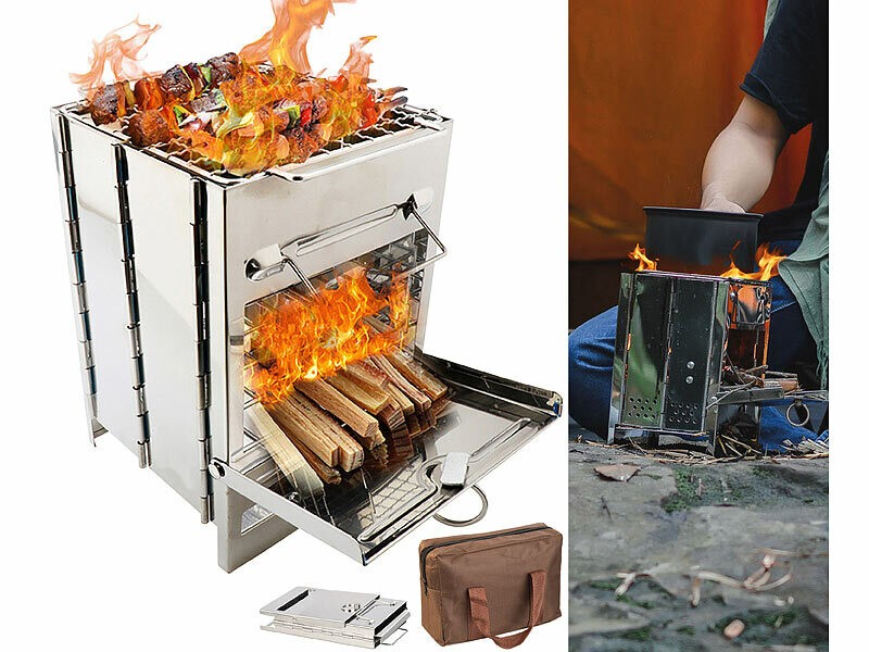 Réchaud à bois pliable Pearl à double combustion et haute performance thermique