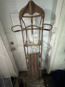 Vintage Wood & Metal Snow Sled w/ Red "COMET" Lettering, Brown/Red