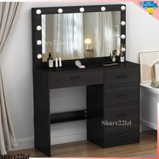 Bedroom 5 Drawers Vanity Desk Set with Large LED Lighted Mirror Makeup Table