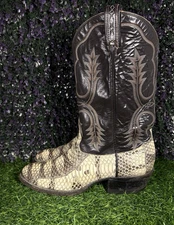 Tony Lama Boots Mens Size 10D Black Brown Cowboy Western Python Snakeskin Exotic