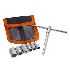 Folding Mini T-Handle Socket Set 1/4'' Drive Tool Kit for Motorcycle ATV UTV, 