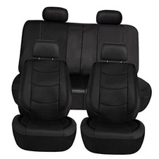 Full Set Faux Leather Car - Universal Fit, Low Back Front Black Seat Covers