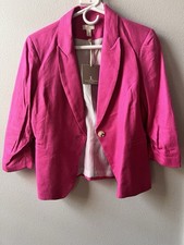 Jules Leopold Women s Pink Linen Twill Blazer Size S 3/4 Sleeve Single Button