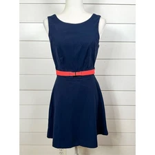 By & By Women's Sleeveless Belted V back A-line Mini Dress Navy Blue Size 9