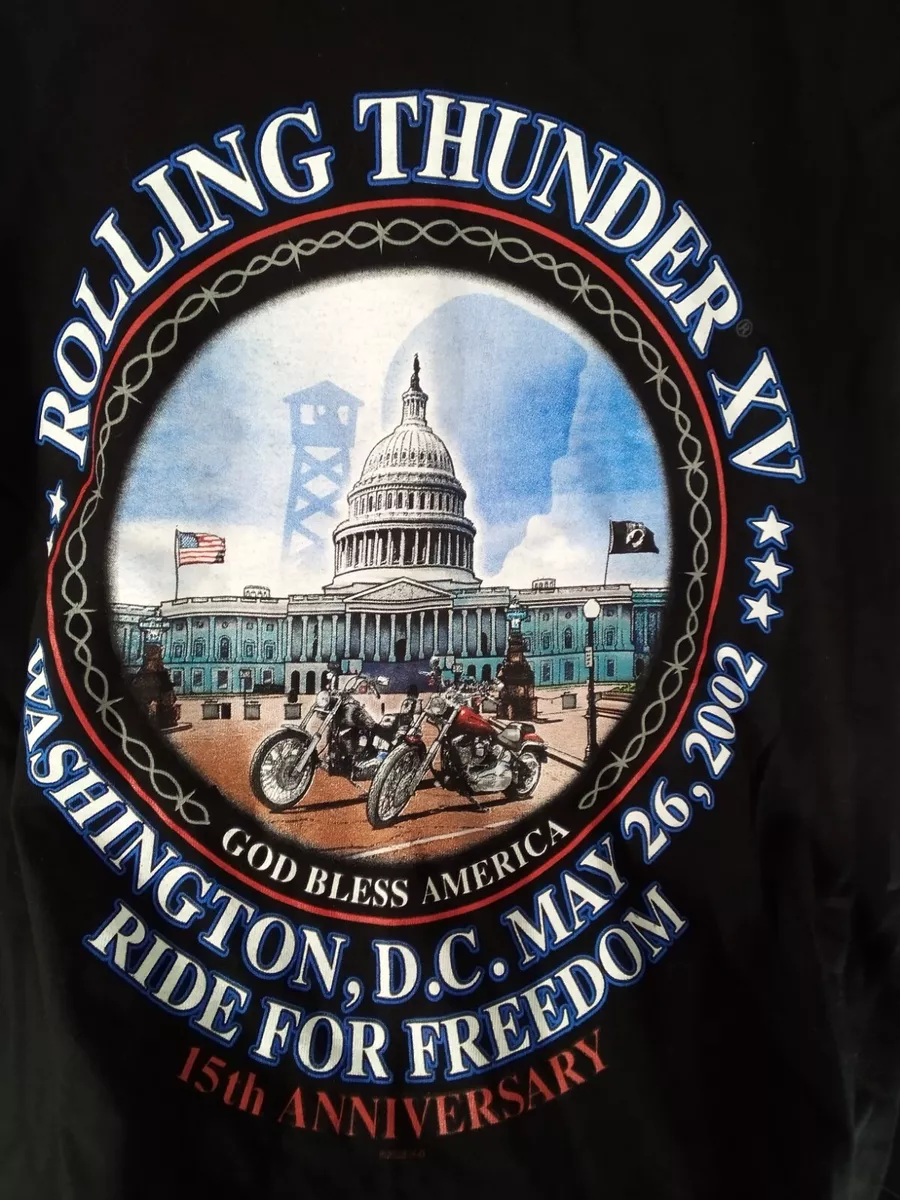 Vintage Harley Davidson T Shirt Rolling Thunder POW MIA Black Men&