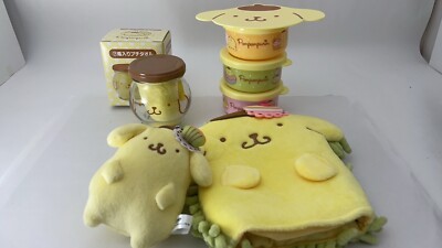 Sanrio Pompompurin Mascot, Hand Towel, Handy Mop, Food Container  Set of 4