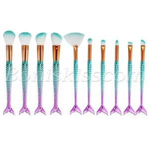 10pcs Pro Trousse de brosses de maquillage cosmétique de sirène