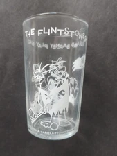 1962 WELCH'S GLASS THE FLINTSTONES FRED, BARNEY PLAY GOLF, WHITE, FRED ON BOTTOM