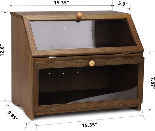 Double Layer Bamboo Bread Box Large Capacity Kitchen Storage Bin Freshness Saver - Picture 5 of 8