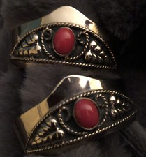 New Western Cowboy Boot Heel Guard Silver With Red Stone - Pair / Set