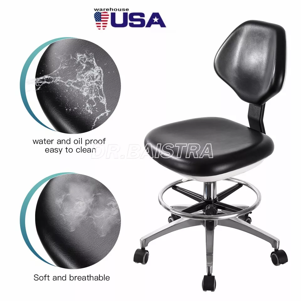 US Dental Doctor Assistant Stool Adjustable Height Mobile Backrest seat Chair - Image 2 of 4