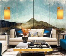 3D Mountain Blue Sky Painting Self-adhesive Removeable Wallpaper Wall Mural