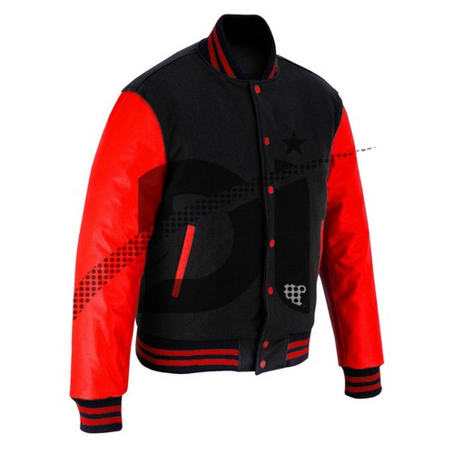 New Varsity Black Letterman Baseball Wool & Red Genuine Leather Sleeves Jacket - Picture 4 of 6