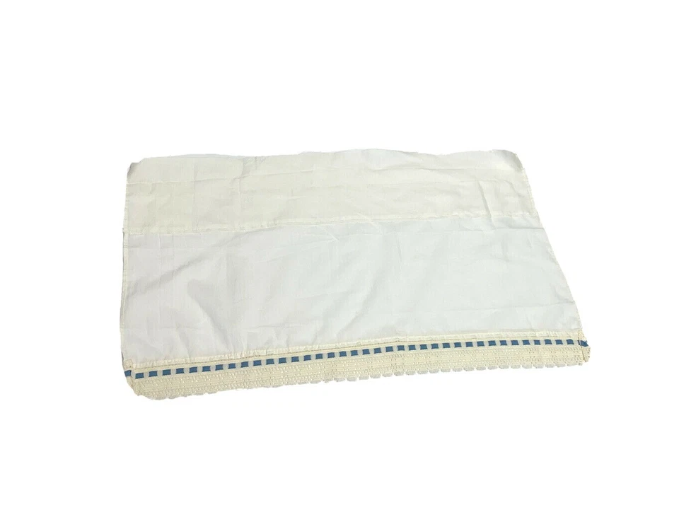 Vintage Set Valances Curtains White Blue Cottagecore Shabby Chic Lace Trim - Image 4 of 4