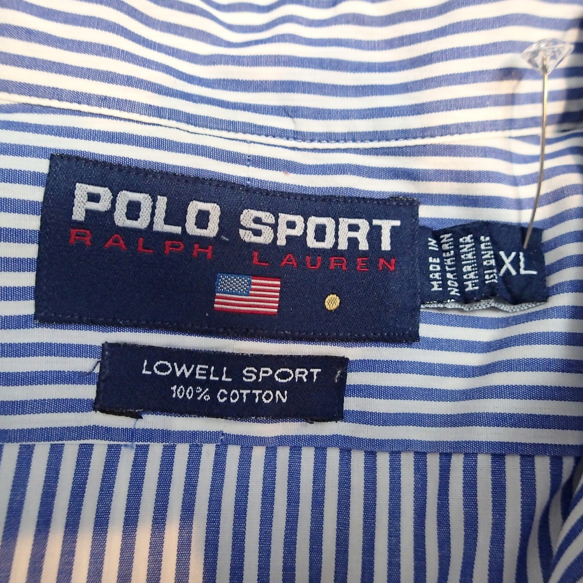 Vintage Ralph Lauren Polo Sport Striped Shirt blue white flag