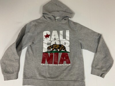 California Republic Womens Hoodie Small Gray Bear flag graphic