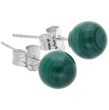Malachit, grün Ohrstecker 6 mm Kugel Edelstein Ohrringe 925er Silber | Schmuck
