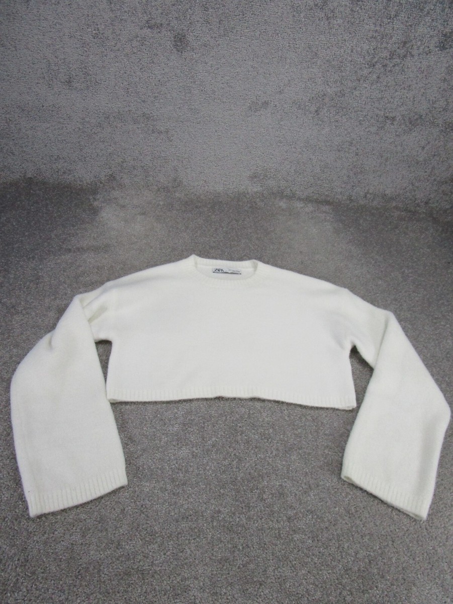 Zara Sweater Womens Small White Crewneck Crop Pullover