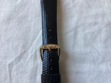 VINTAGE 17.5MM BULOVA BLACK LIZARD WATCH BAND GOLD FILLED BUCKLE F0R MEN