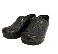 Dansko Womens Clogs Sz 38 US 7.5 XP Professional Blk Leather Snakeskin Embossed