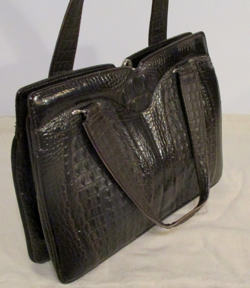 Vintage Handtasche Schwarz Ricke Tasche Handtasche Kroko-Leder