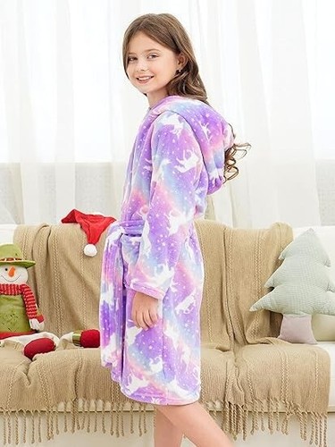 Doctor Unicorn Soft Hooded Rainbow Bathrobe Sleepwear for Girls Purple 10-11 Yrs - Picture 4 of 6