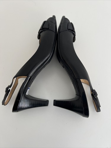 New $135 Cole Haan Air Ivette Sling Back Peep Buckle Black Leather Heels 8.5 SB - Picture 4 of 12