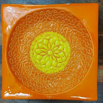 70er Jahre Baldelli Ceramiche Schale orange gelb ICeramics Vintage italienisch (siehe Scheibe)