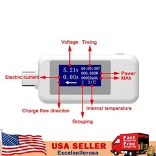 USB Type-C Power Tester Voltage Current Capacity Meter Multimeter 4-30V 5A White