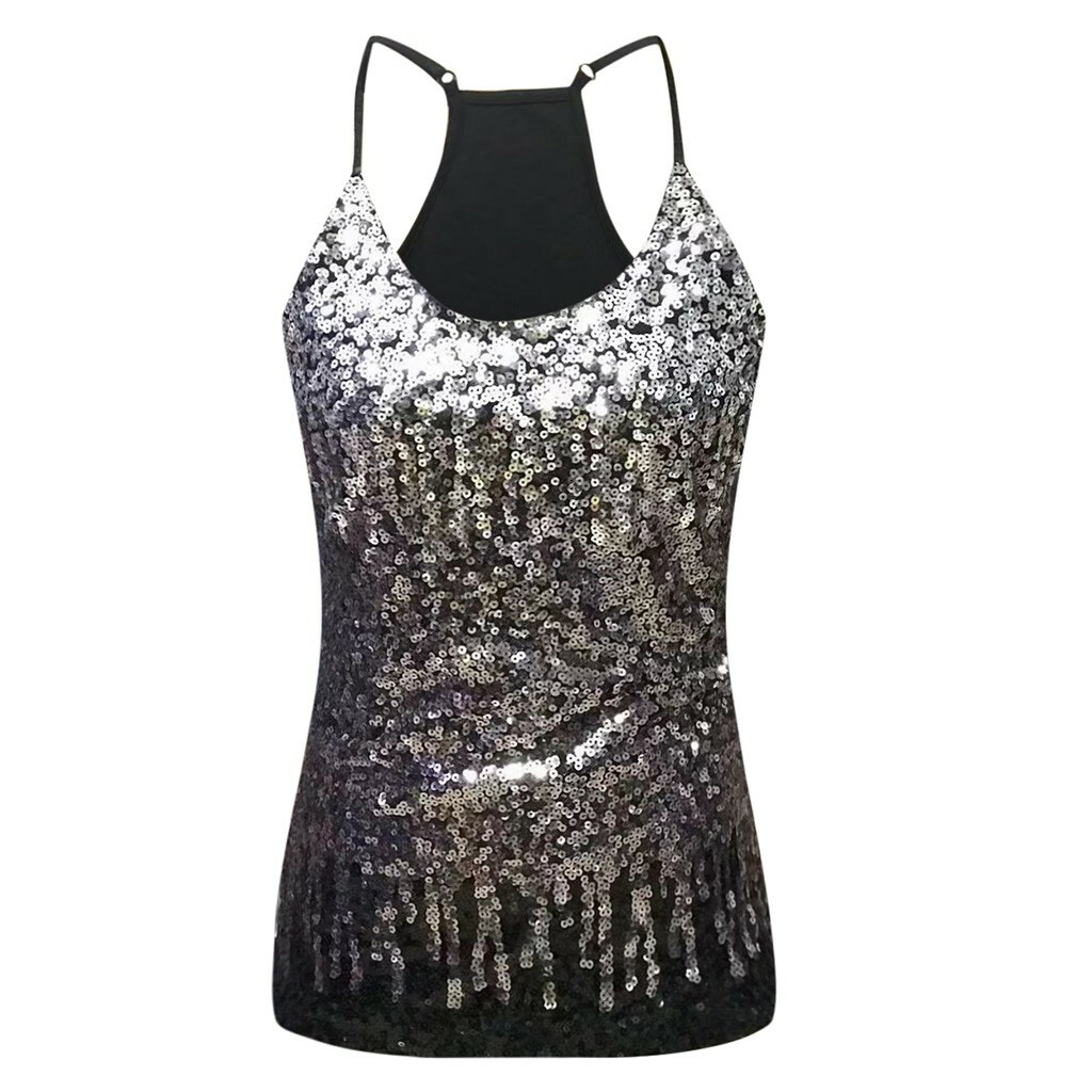 S fur sequins camisole ❤︎THEREDTHEREAD Women Sequin Tops Glitter Party Strappy Tank Tops Vest Camis