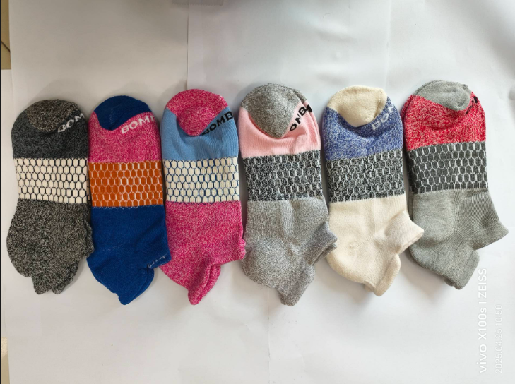 Bombas Women's Tri-Block Marl Ankle Socks – 6-Pair Pack, Size M, Pink/Grey/Dark Grey