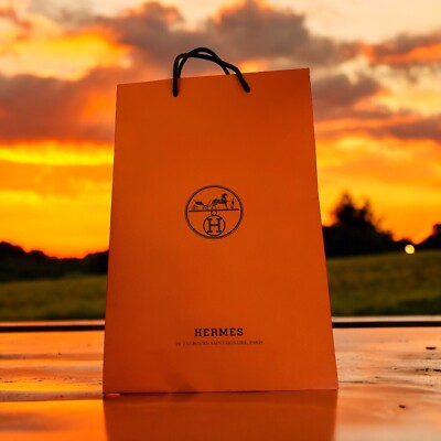 Authentic Hermes Medium Shopping Paper Bag w Robe Handle 16.75”x11 Authentic Hermes Medium Shopping Paper Bag w Robe Handle 16.75”x11