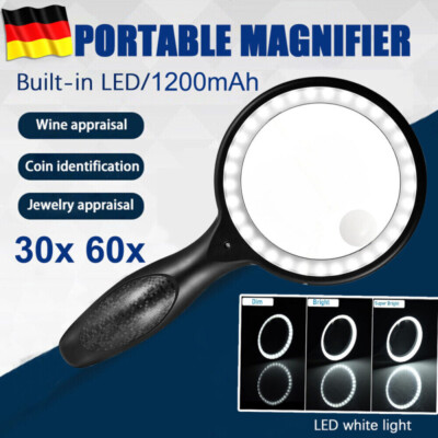 LED Lupe Große Handlupe mit Licht 30x-60x Fach Vergrößerung Beleuchtete Leselupe