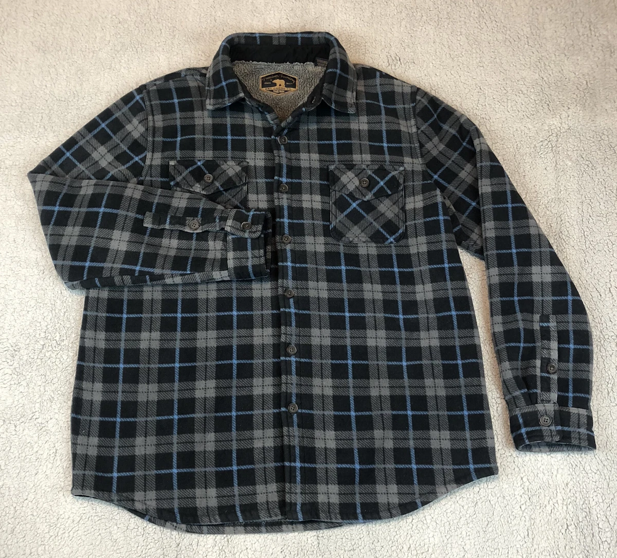 Freedom Foundry Fleece Sherpa Lined Flannel Blue Gray Hunting Jacket Mens L eBay